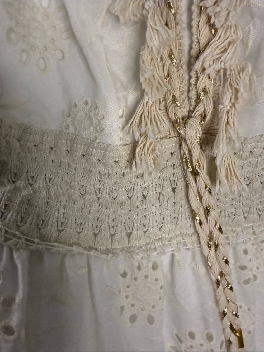 Women’s Cream Eyelet Bohemian Maxi Dress with Crochet  Size: Medium Preloved - Picture 6 of 13